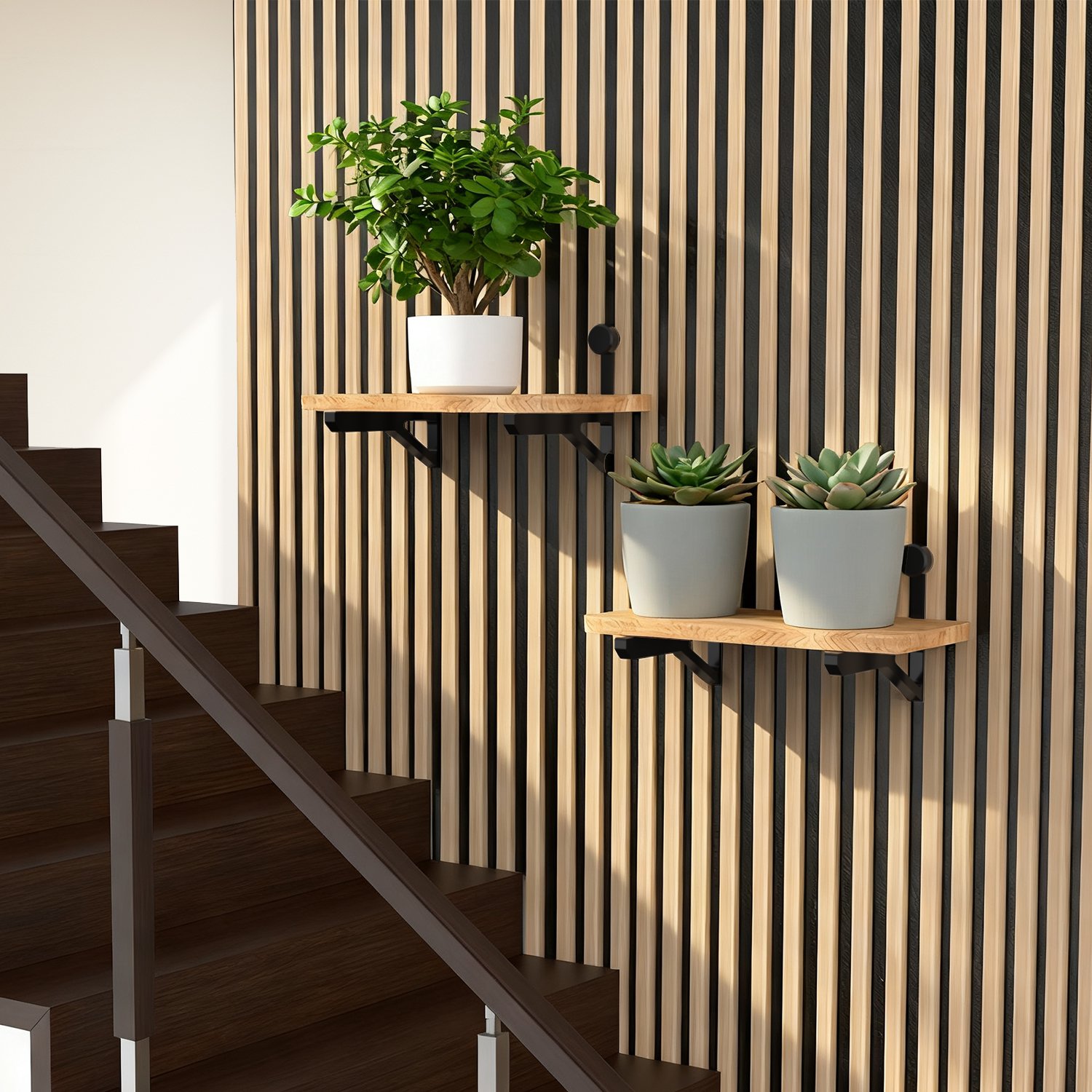 Wall mounted shelf for wood slat panel