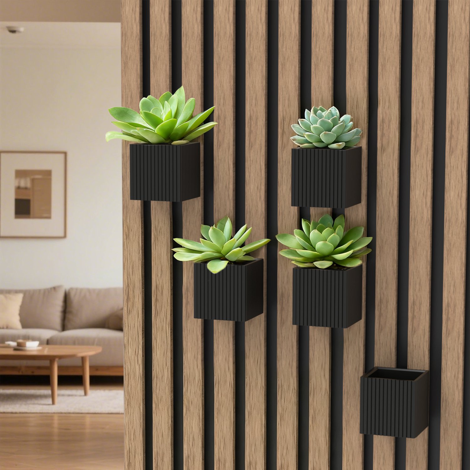 Detachable flower pot holder for wood slat wall