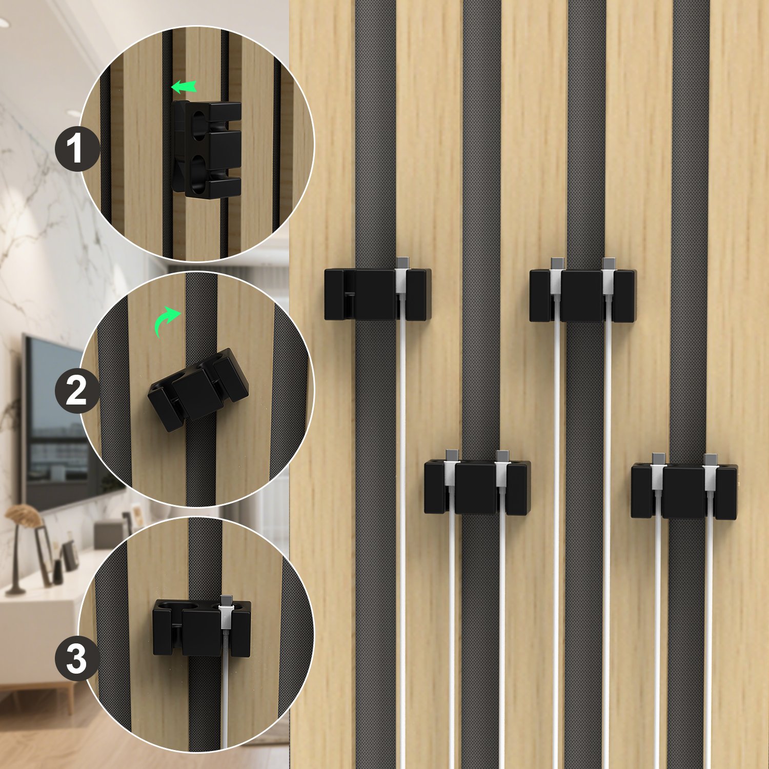 Minimalist cord organizer for acoustic wall panels